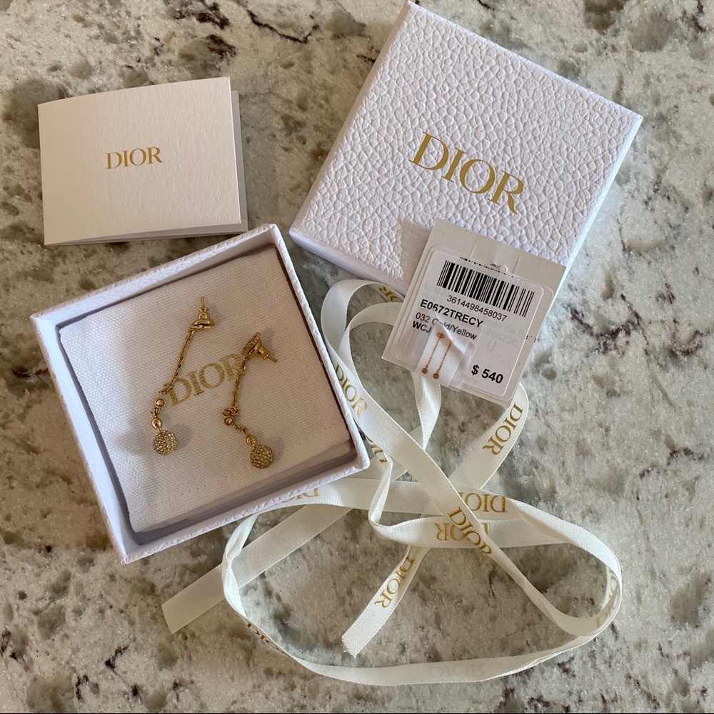 Authentic Dior CD logo and star drop earring